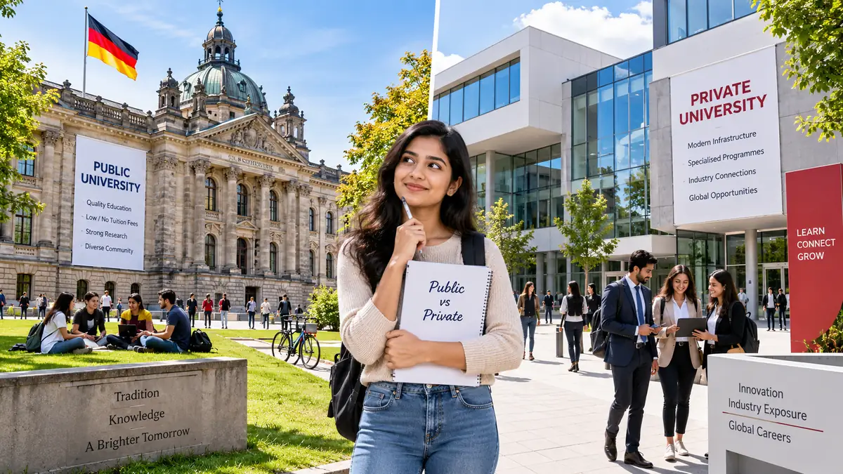 German university campus representing public and private higher education options